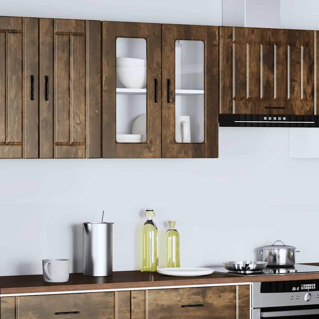 Kitchen Wall Cabinet with Glass Door "Porto" Smoked Oak