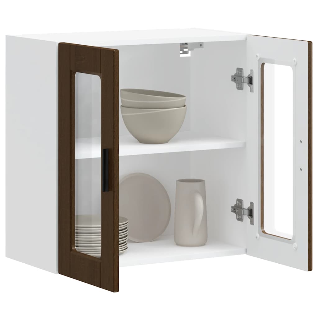 Kitchen Wall Cabinet with Glass Door "Porto" Brown Oak