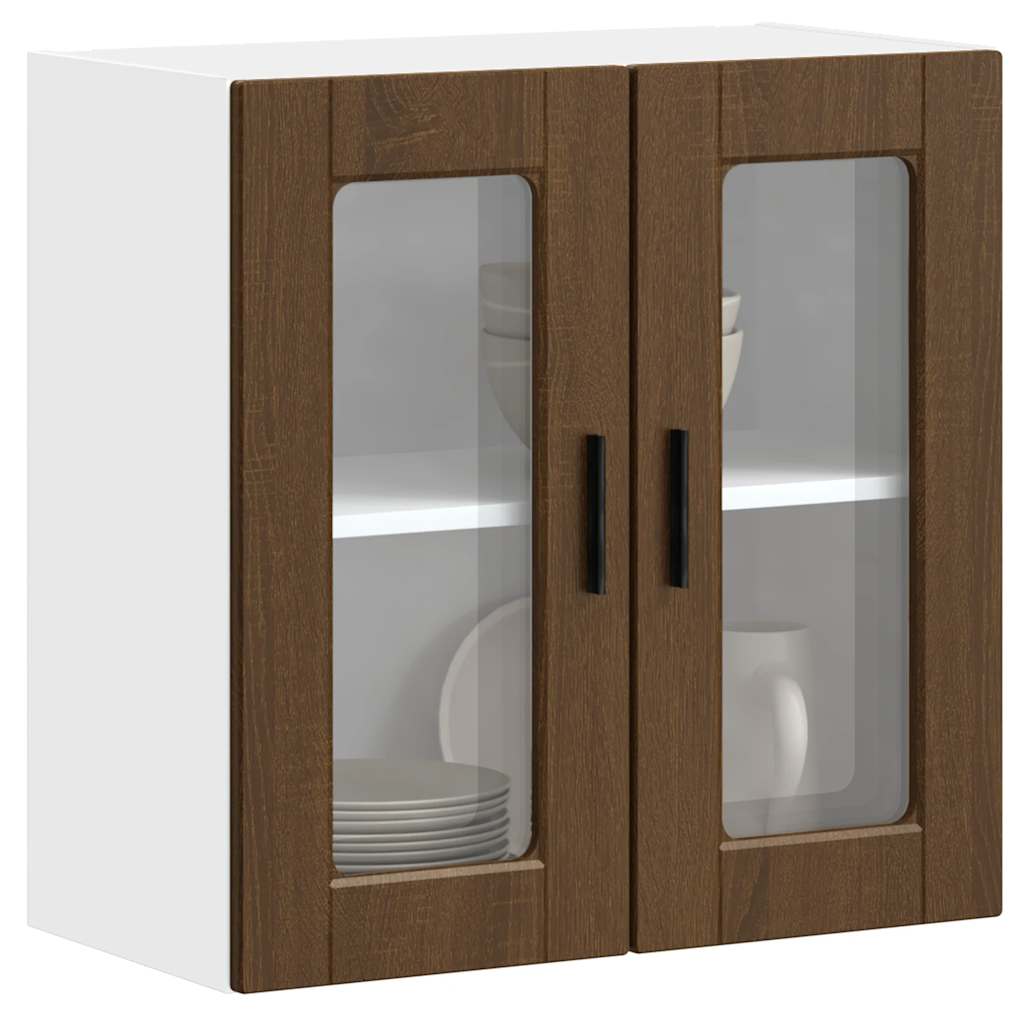 Kitchen Wall Cabinet with Glass Door "Porto" Brown Oak