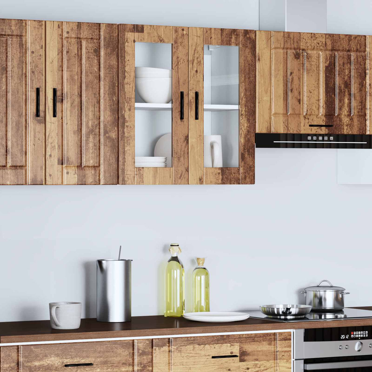 Kitchen Wall Cabinet with Glass Door "Porto" Old Wood