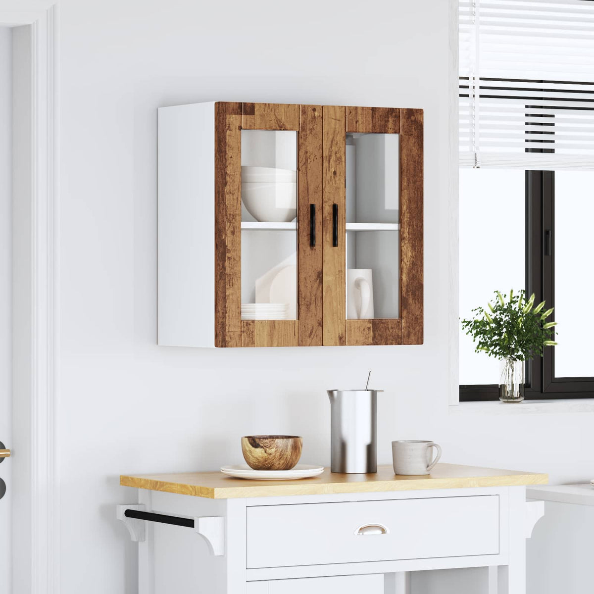 Kitchen Wall Cabinet with Glass Door "Porto" Old Wood