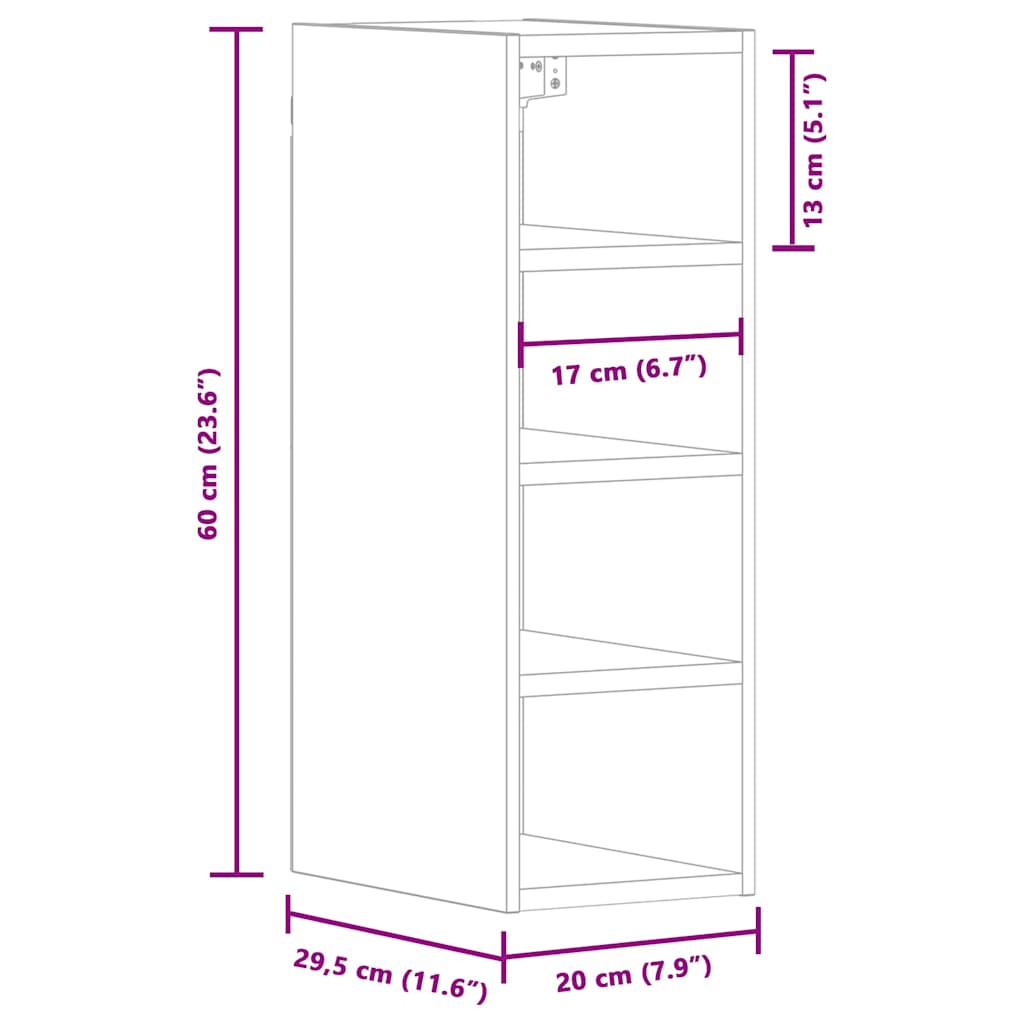 vidaXL Hanging Cabinet Smoked Oak 20x29.5x60 cm Engineered Wood