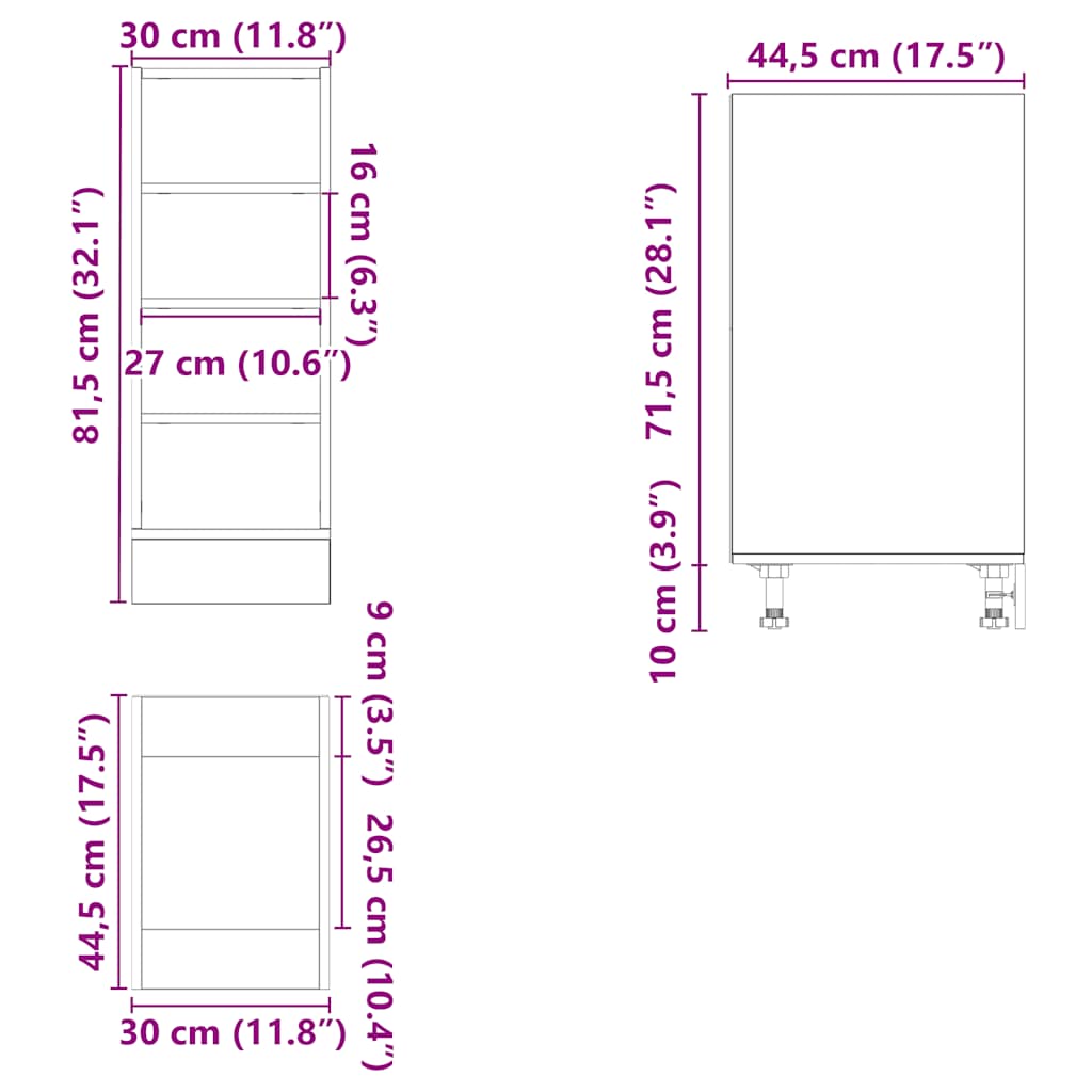 vidaXL Bottom Cabinet Grey Sonoma 30x44,5x81,5 cm Engineered Wood