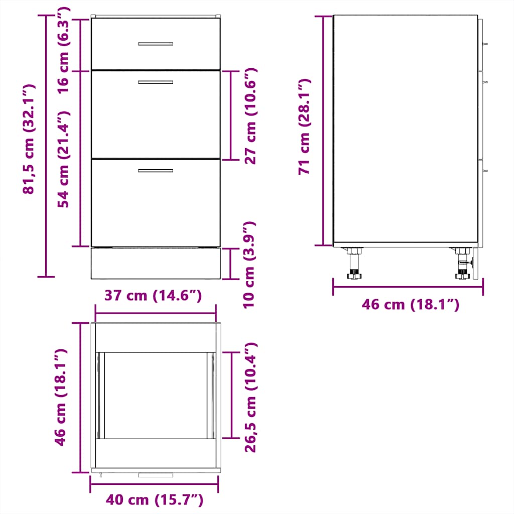 vidaXL Bottom Cabinet Black 40x46x81.5 cm Engineered Wood