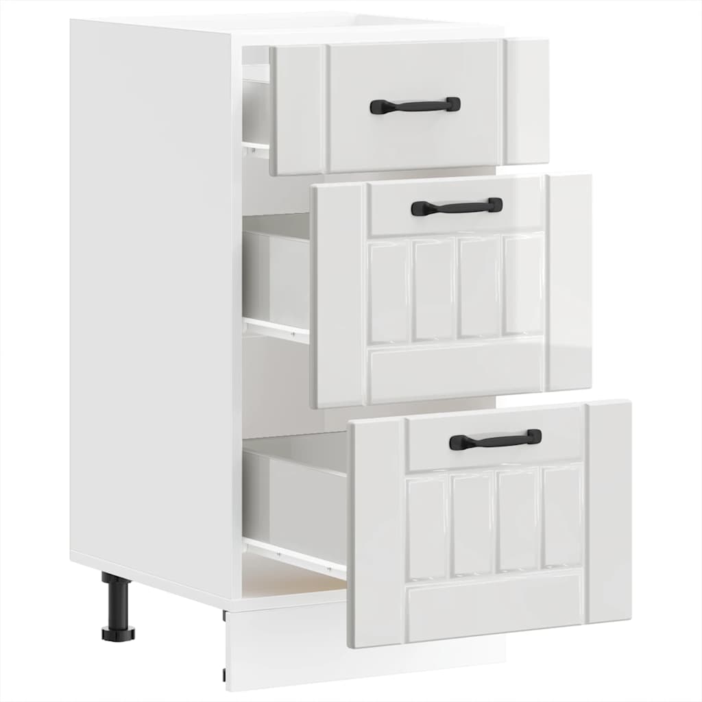 Kitchen Base Cabinet "Lucca" High Gloss White Engineered Wood