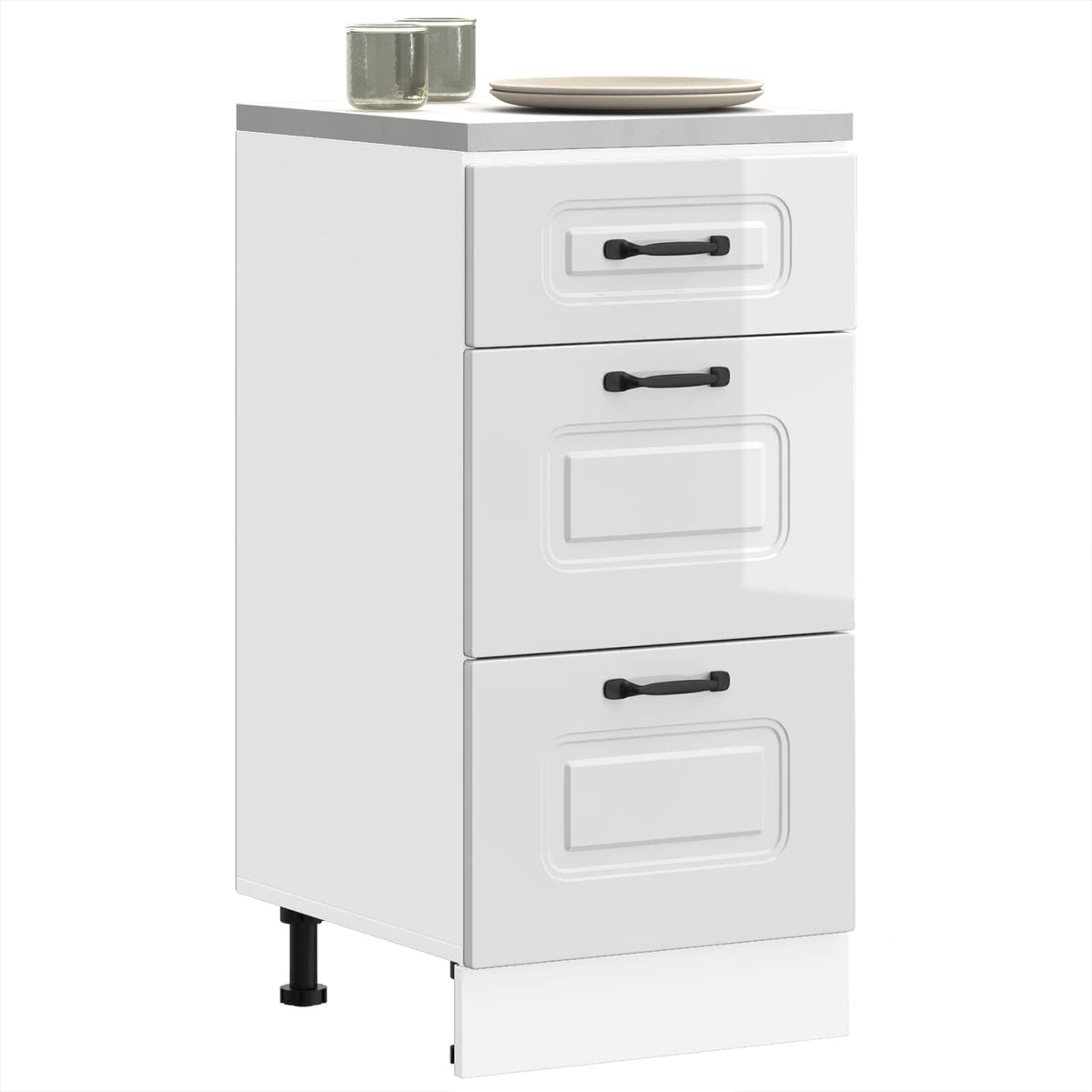 Kitchen Base Cabinet "Kalmar" High Gloss White Engineered Wood