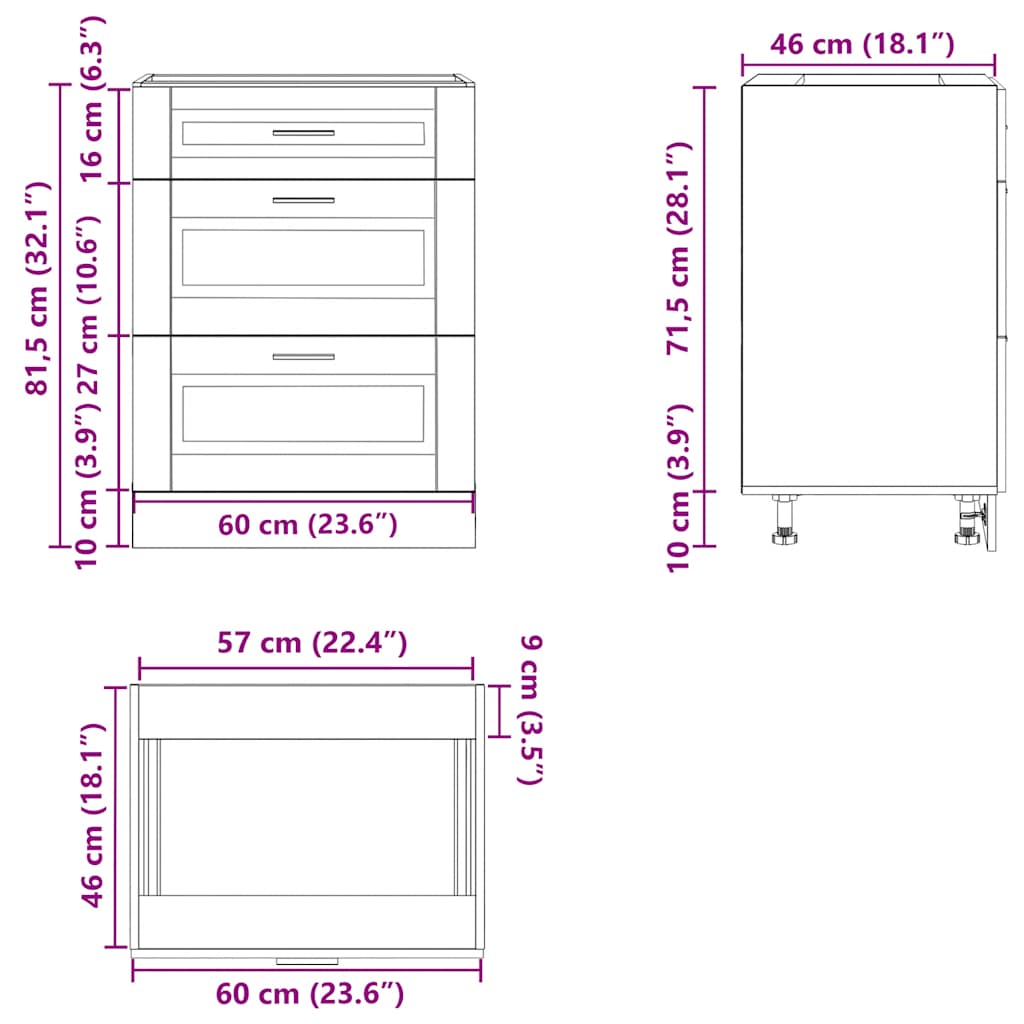 vidaXL Kitchen Base Cabinet Porto Black Engineered Wood