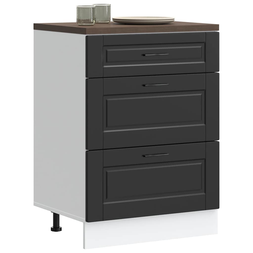 Kitchen Base Cabinet "Porto" Black Engineered Wood