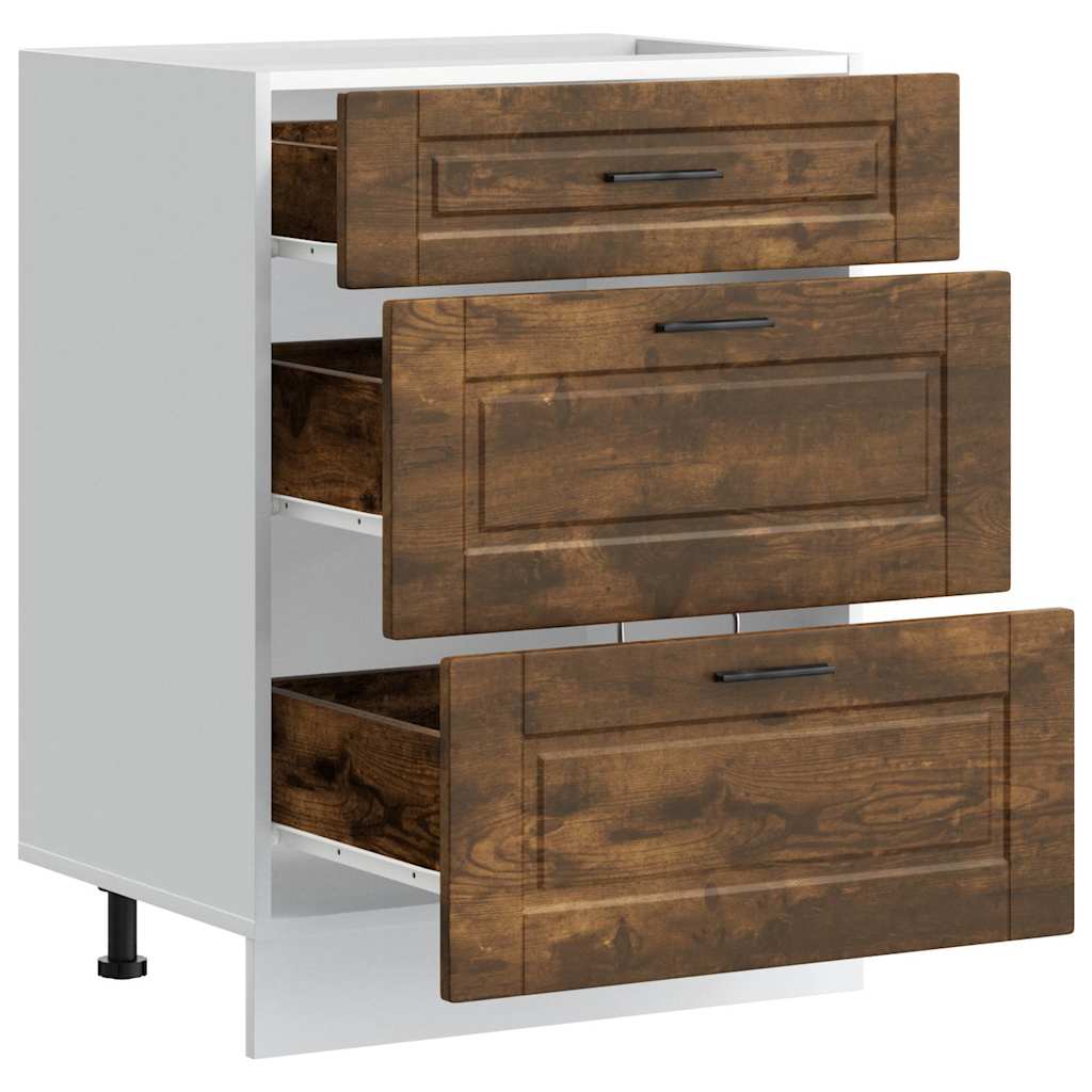 Kitchen Base Cabinet "Porto" Smoked Oak Engineered Wood