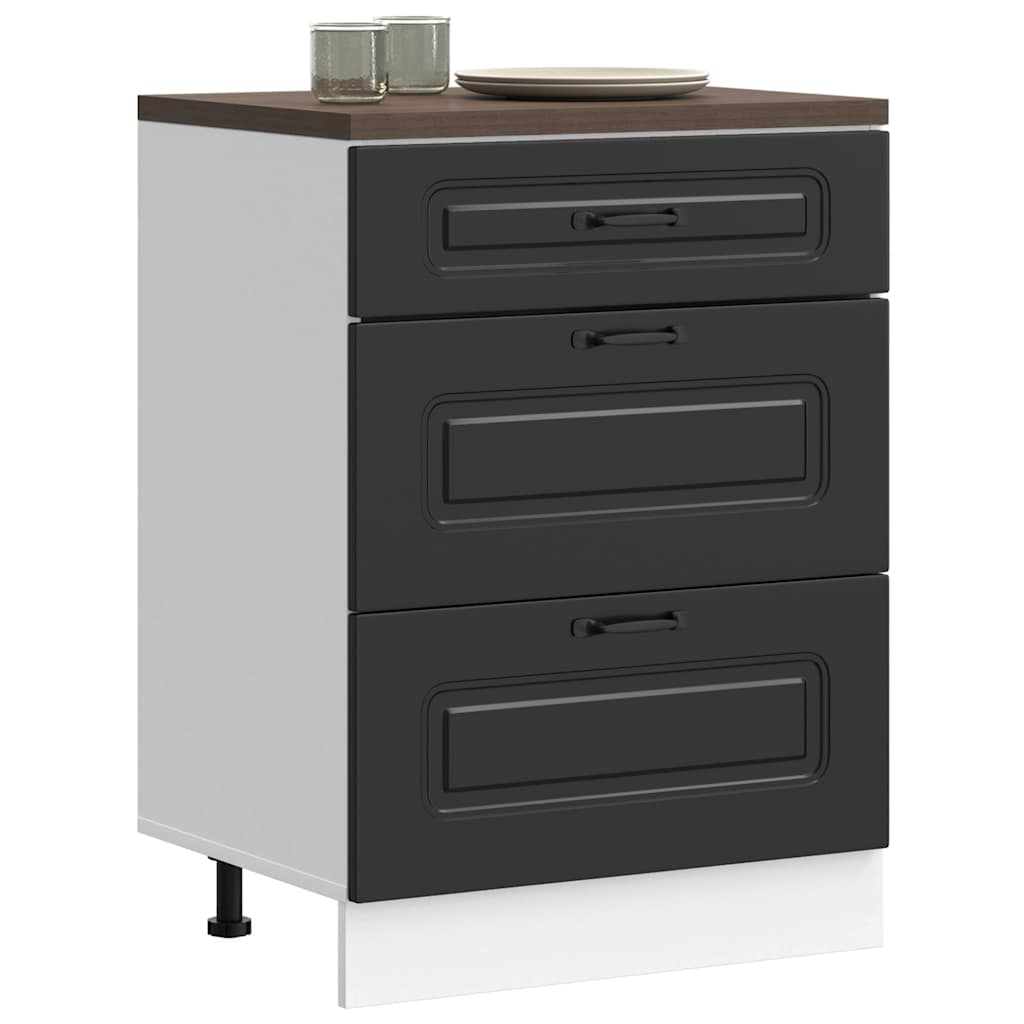 Kitchen Base Cabinet "Kalmar" Black Engineered Wood