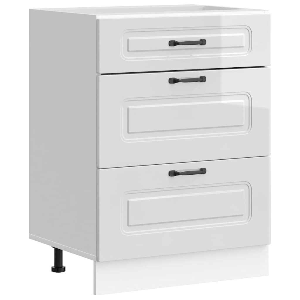 Kitchen Base Cabinet "Kalmar" High Gloss White Engineered Wood
