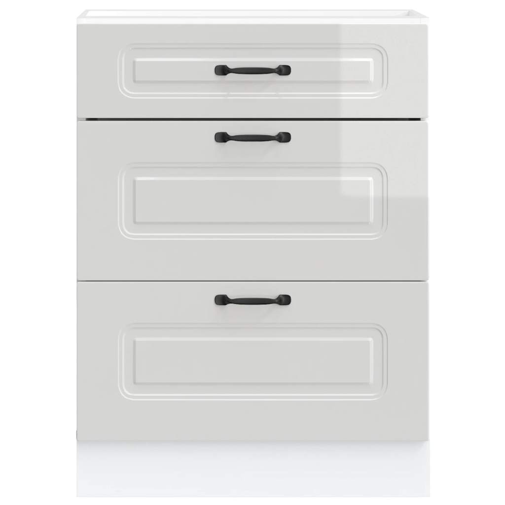 Kitchen Base Cabinet "Kalmar" High Gloss White Engineered Wood