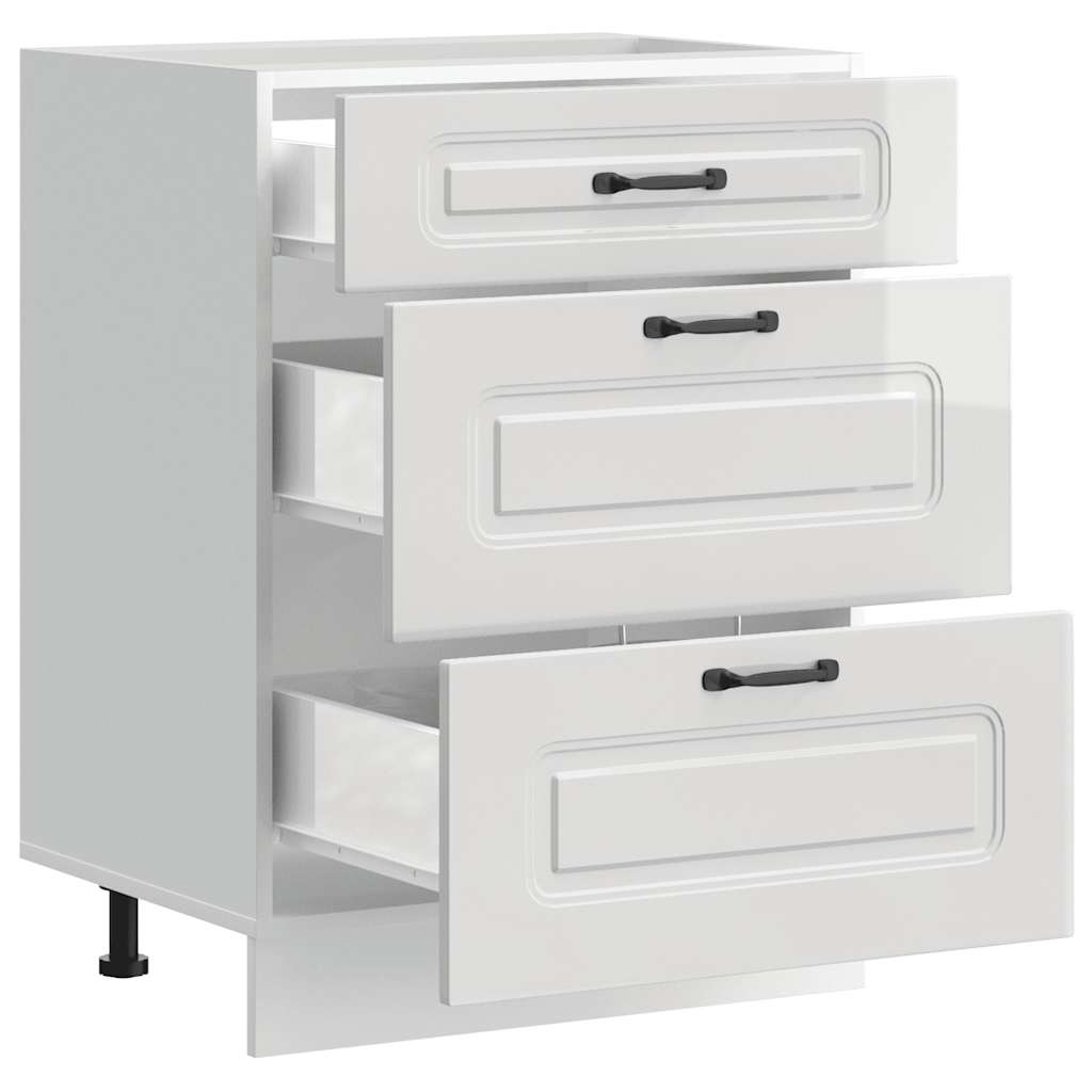 Kitchen Base Cabinet "Kalmar" High Gloss White Engineered Wood