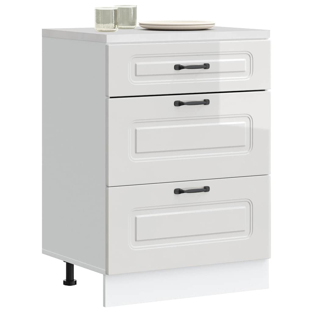 Kitchen Base Cabinet "Kalmar" High Gloss White Engineered Wood