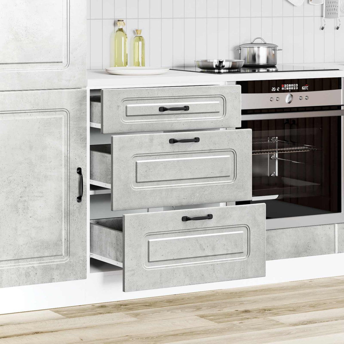 Kitchen Base Cabinet "Kalmar" Concrete Grey Engineered Wood