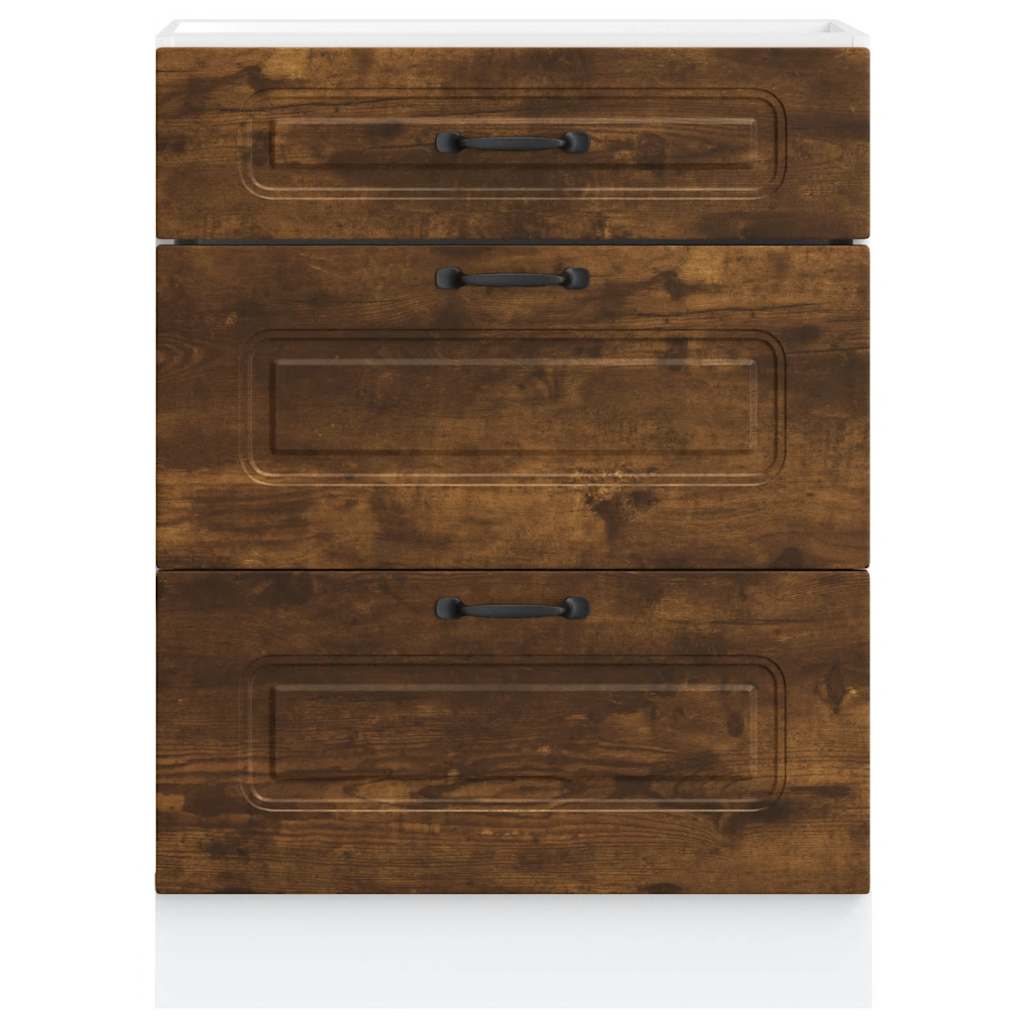Kitchen Base Cabinet "Kalmar" Smoked Oak Engineered Wood