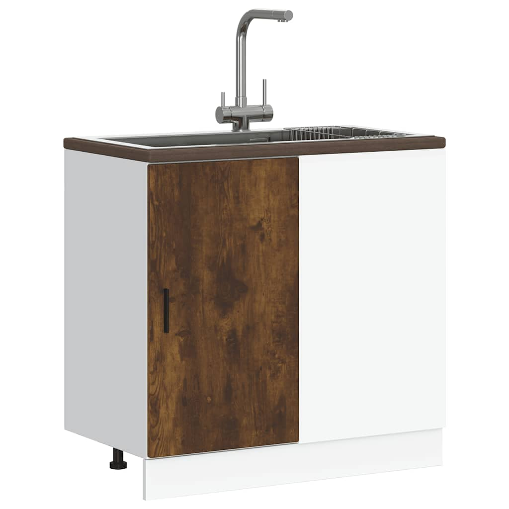 vidaXL Sink Base Cabinet Smoked Oak Engineered Wood