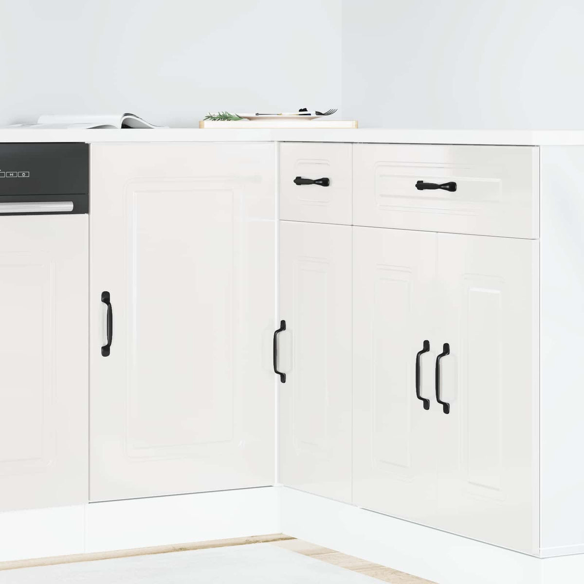 Kitchen Base Cabinet "Kalmar" High Gloss White Engineered Wood