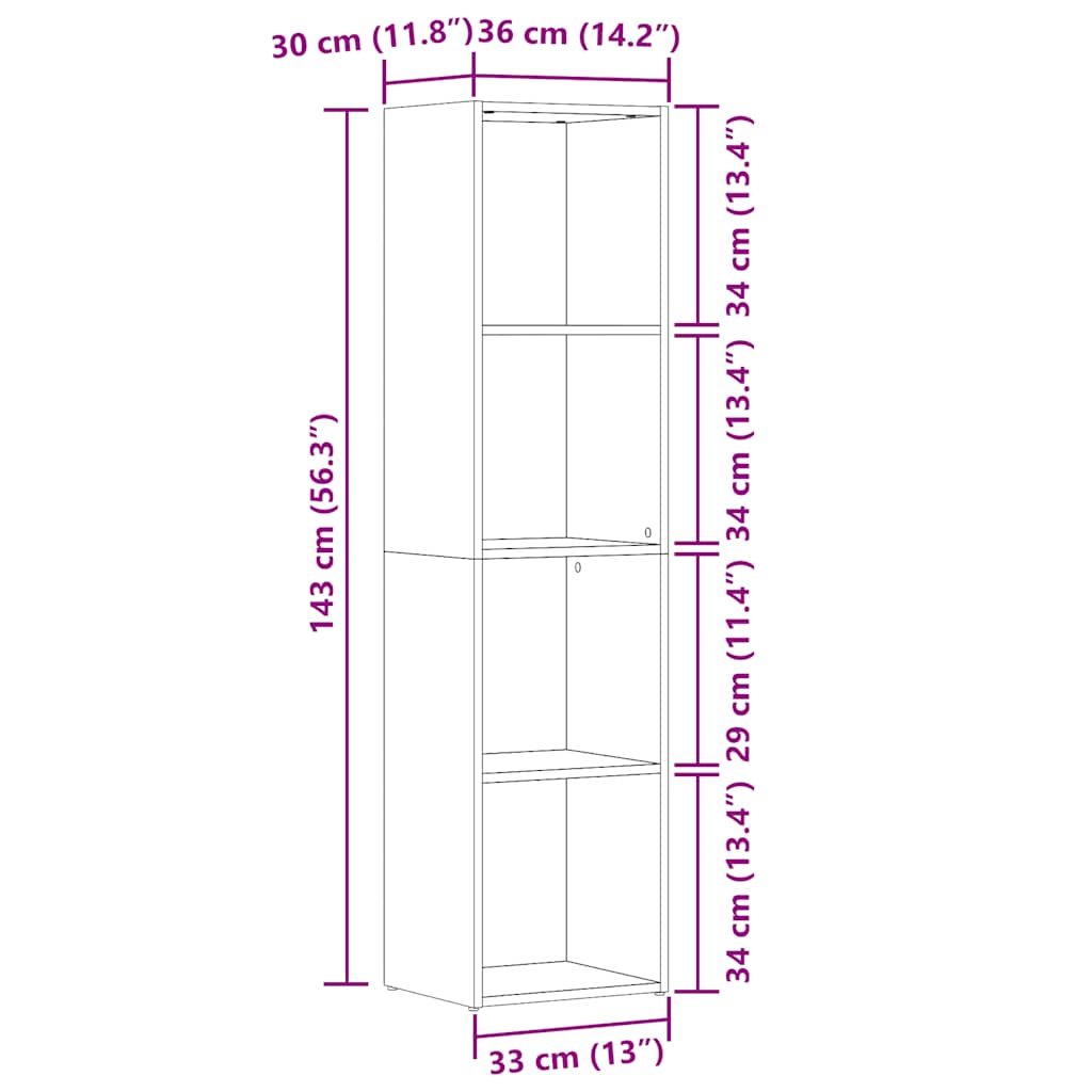 Book Cabinet Old Wood 36x30x143 cm Engineered Wood