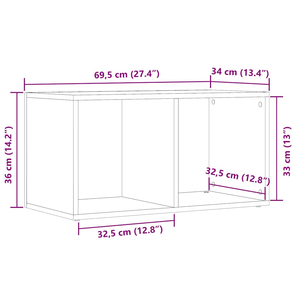 LP Storage Box Old Wood 69.5x34x36 cm Engineered Wood
