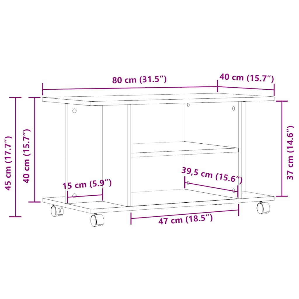 vidaXL TV Cabinet with Castors Old Wood 80x40x45 cm Engineered Wood