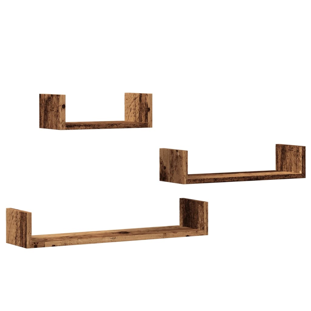 vidaXL Wall Shelves 3 pcs Old Wood Engineered Wood