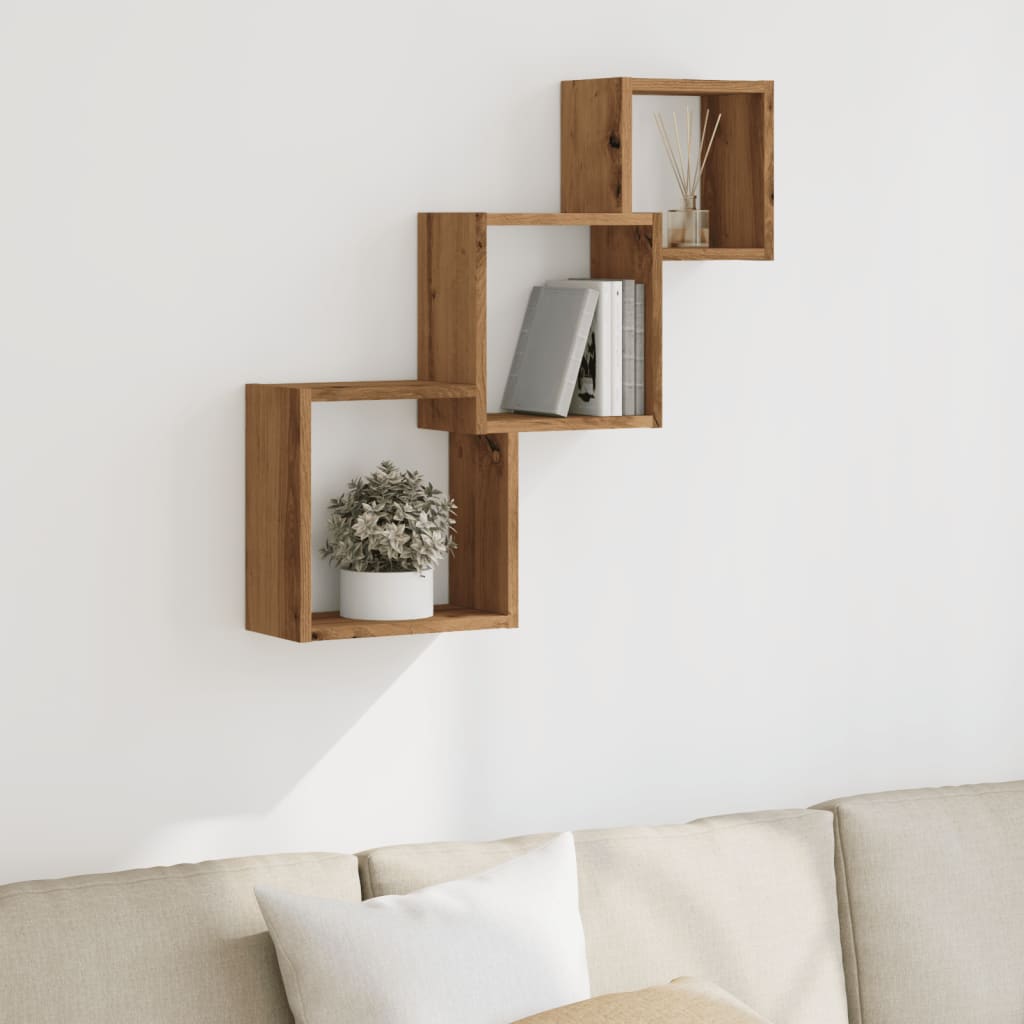 vidaXL Wall Cube Shelves Artisan Oak 68x15x68 cm Engineered Wood