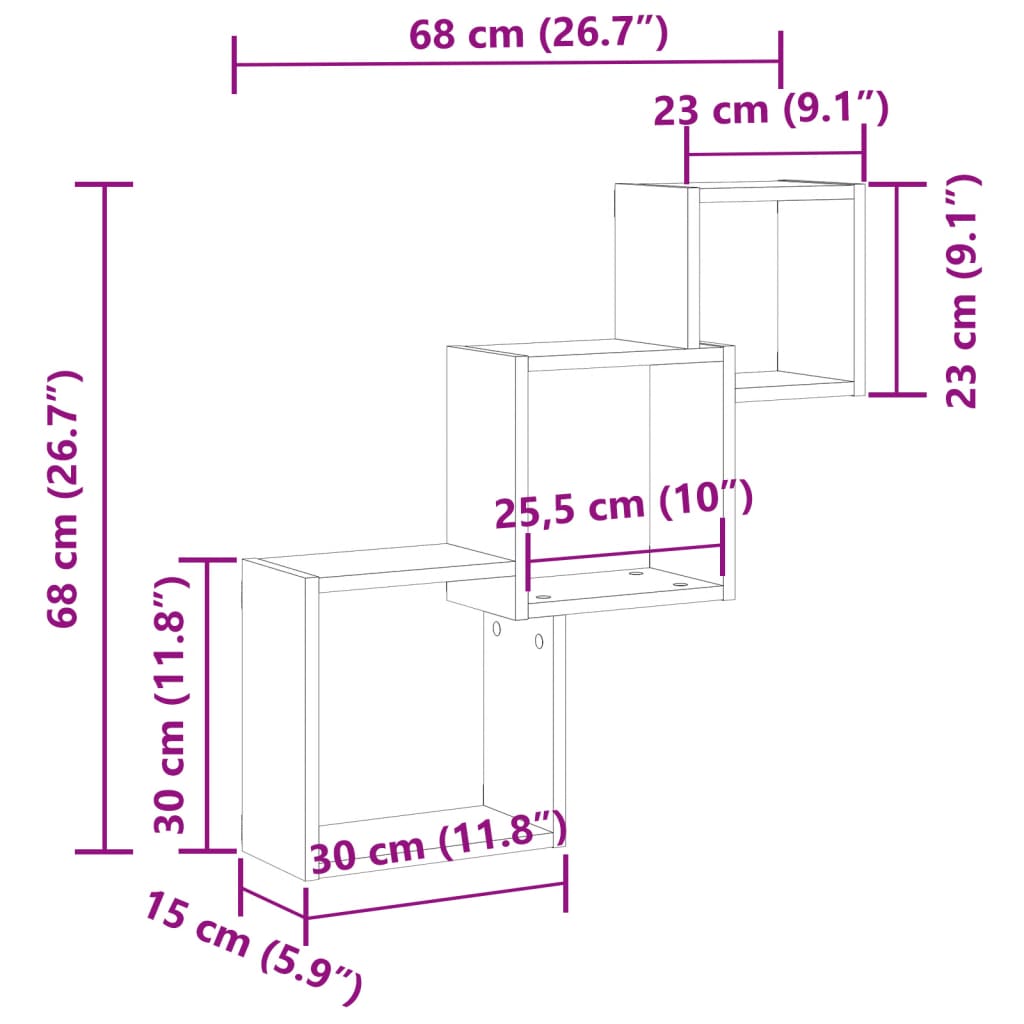 vidaXL Wall Cube Shelves Artisan Oak 68x15x68 cm Engineered Wood