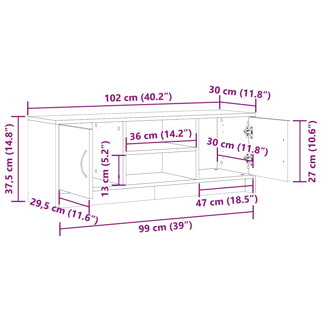 TV Cabinet Old Wood 102x30x37.5 cm Engineered Wood