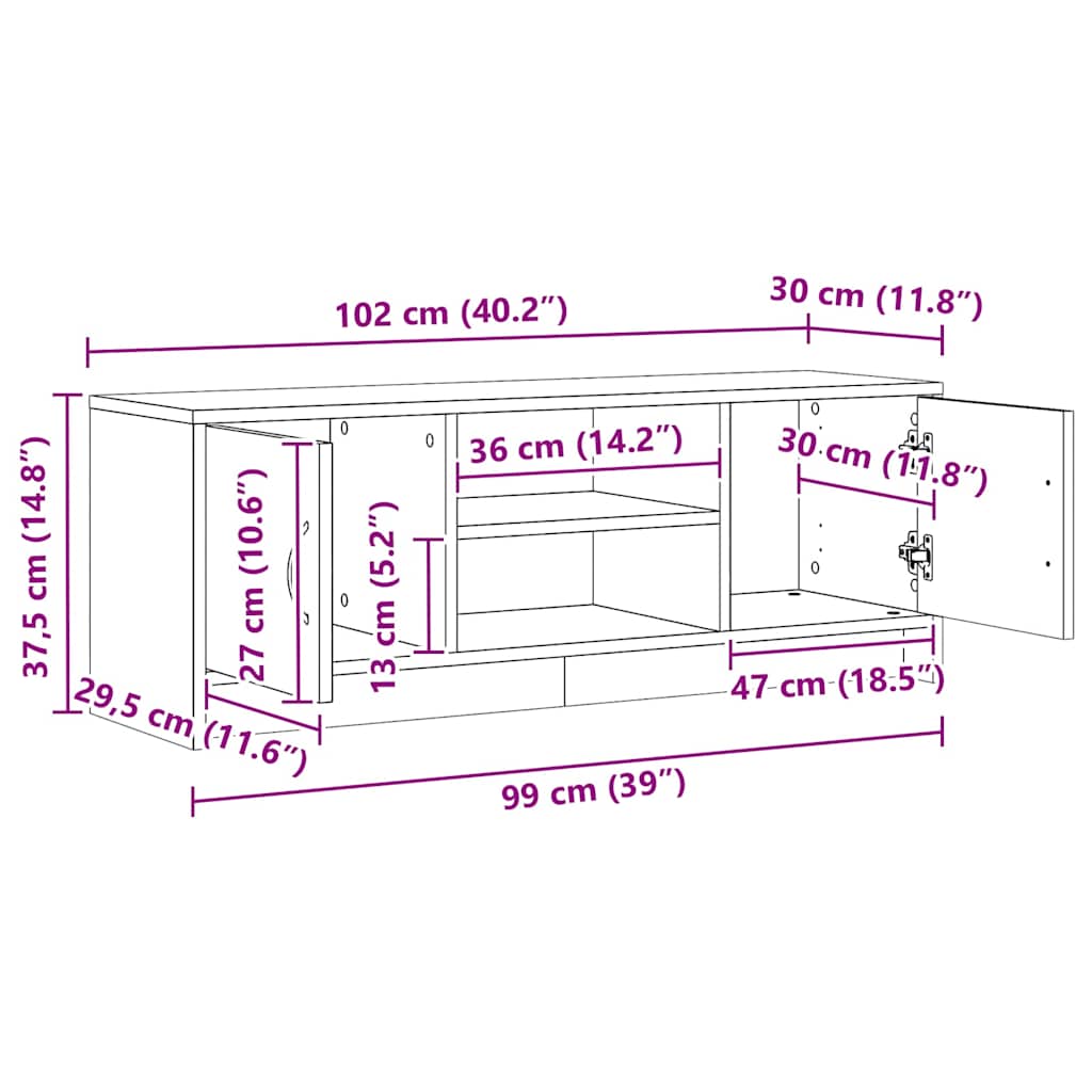 TV Cabinet Artisan Oak 102x30x37,5 cm Engineered Wood