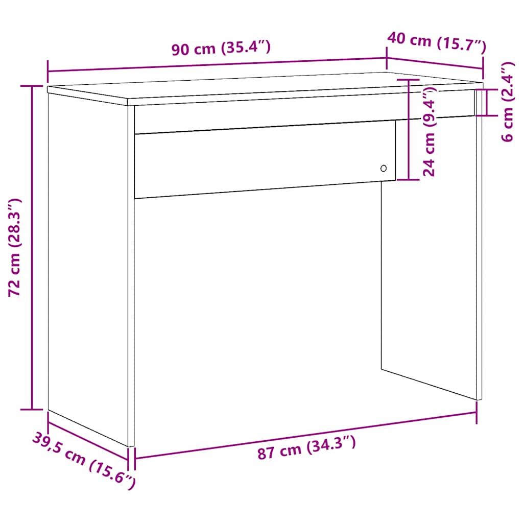 vidaXL Desk Artisan Oak 90x40x72 cm Engineered Wood