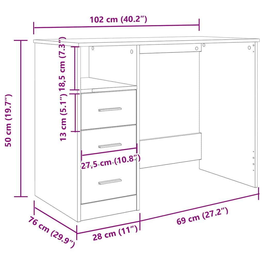 vidaXL Desk Old Wood 102x76x50 cm Engineered Wood