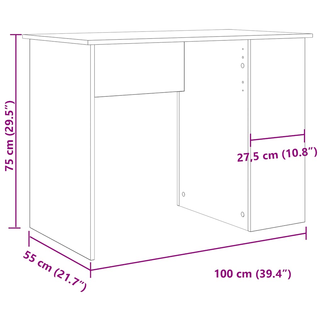 vidaXL Desk Old Wood 100x55x75 cm Engineered Wood