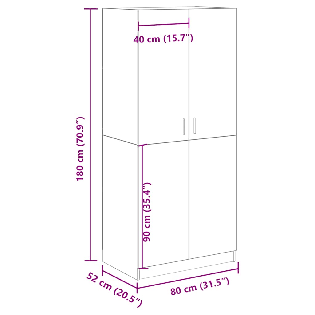 vidaXL Wardrobe Old Wood 80x52x180 cm Engineered Wood