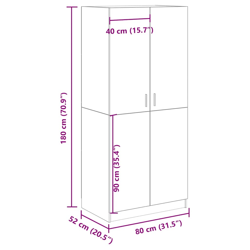 vidaXL Wardrobe Artisan Oak 80x52x180 cm Engineered Wood