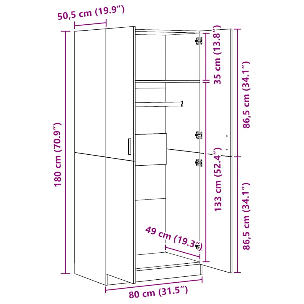 Wardrobe Artisan Oak 80x52x180 cm Engineered Wood
