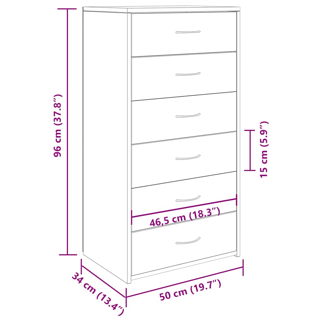 Sideboard with 6 Drawers Old Wood 50x34x96 cm Engineered Wood
