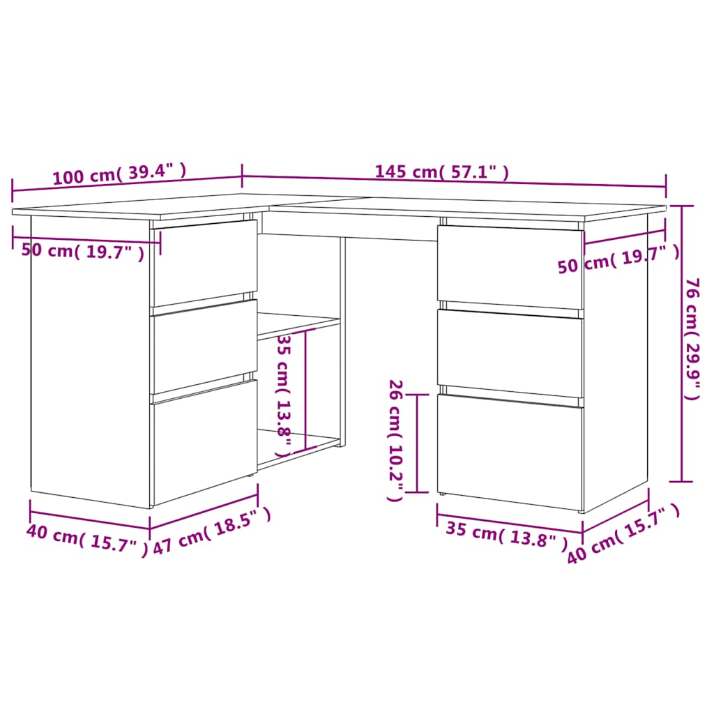 vidaXL Corner Desk Old Wood 145x100x76 cm Engineered Wood