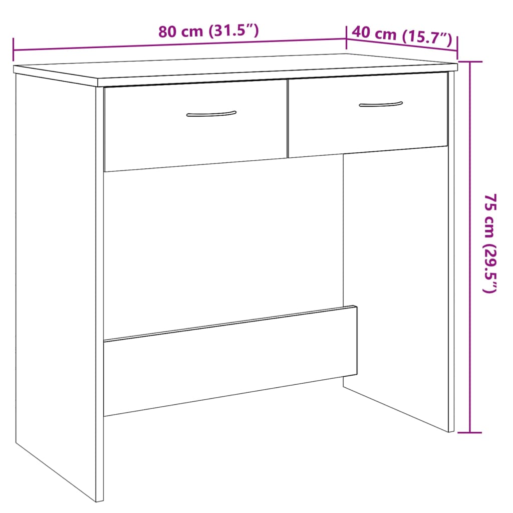 vidaXL Desk Artisian Oak 80x40x75 cm Engineered Wood