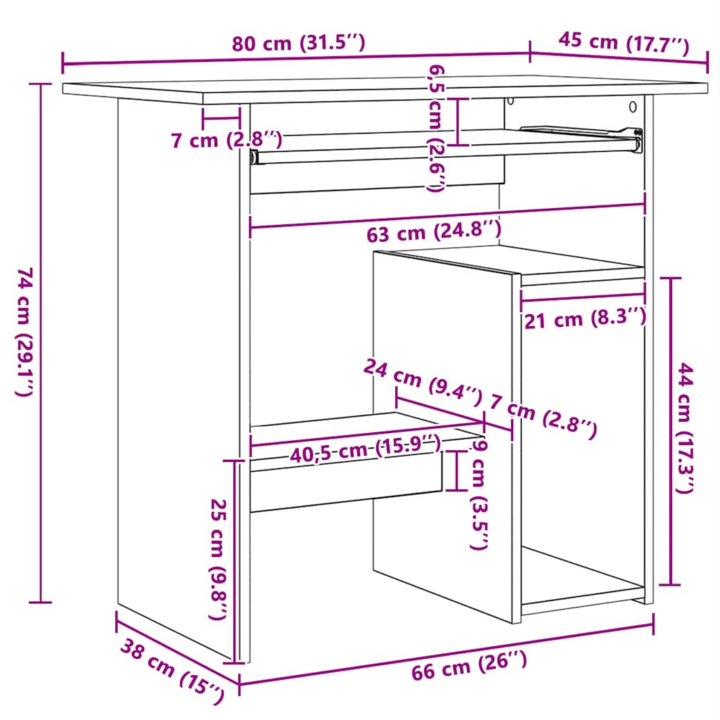 Desk Old Wood 80x45x74 cm Engineered Wood