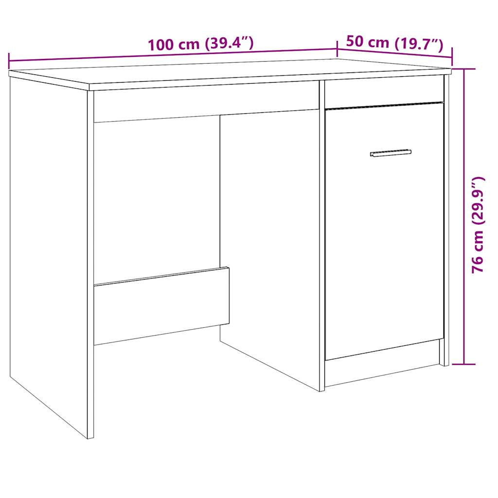 vidaXL Desk Old Wood 100x50x76 cm Engineered Wood