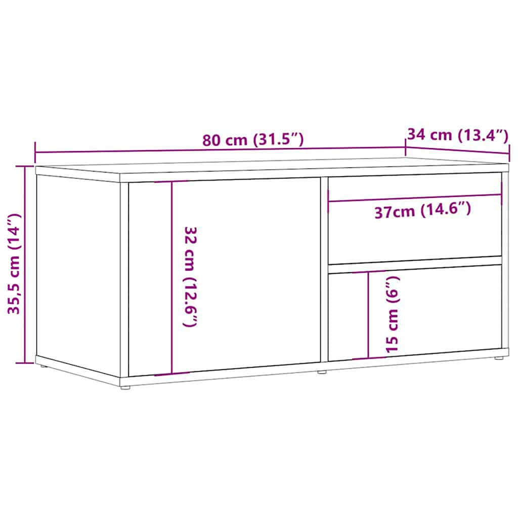 TV Cabinet Old Wood 80x34x35,5 cm Engineered Wood