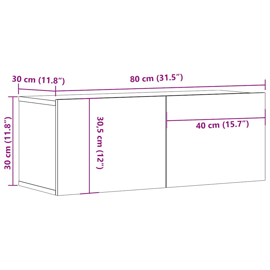 vidaXL Wall Mounted TV Cabinet Artisan Oak 80x30x30 cm Engineered Wood