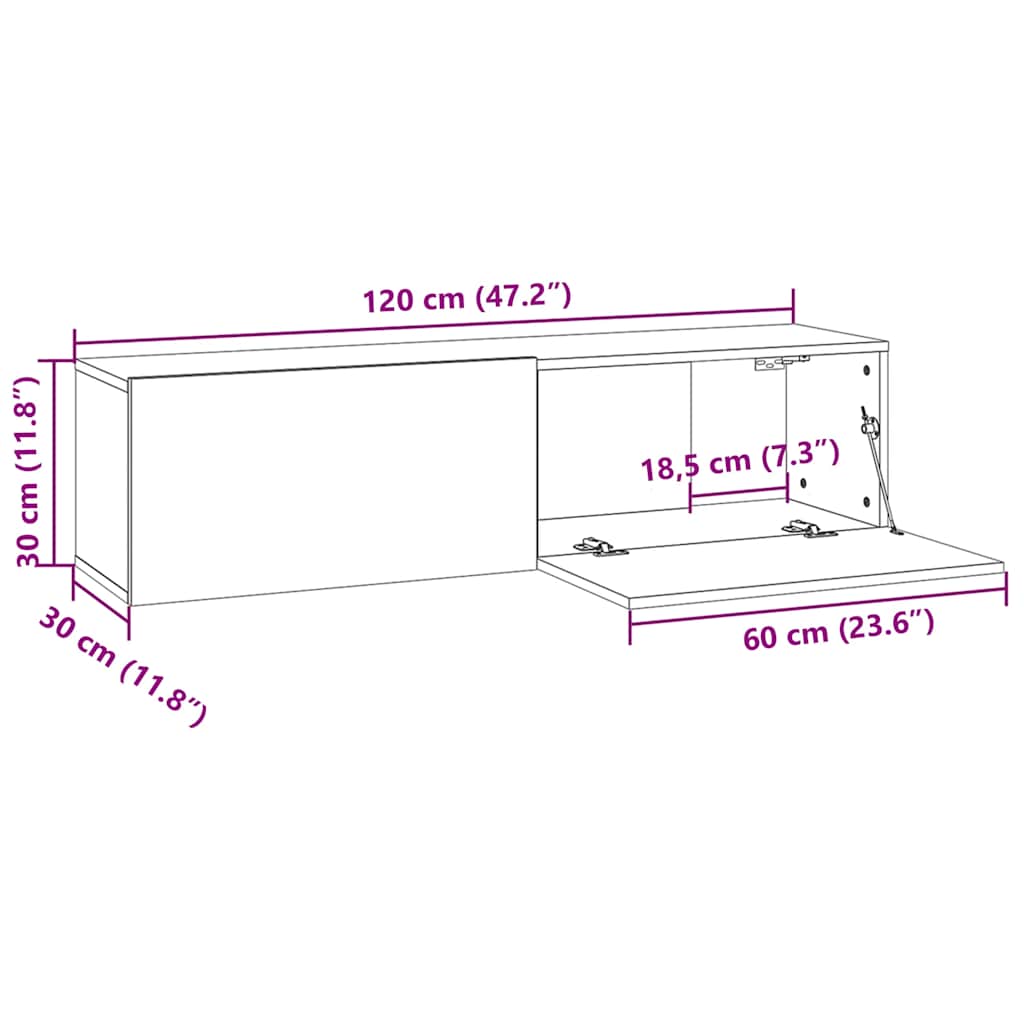 Wall Mounted TV Cabinet Old Wood 120x30x30 cm Engineered Wood