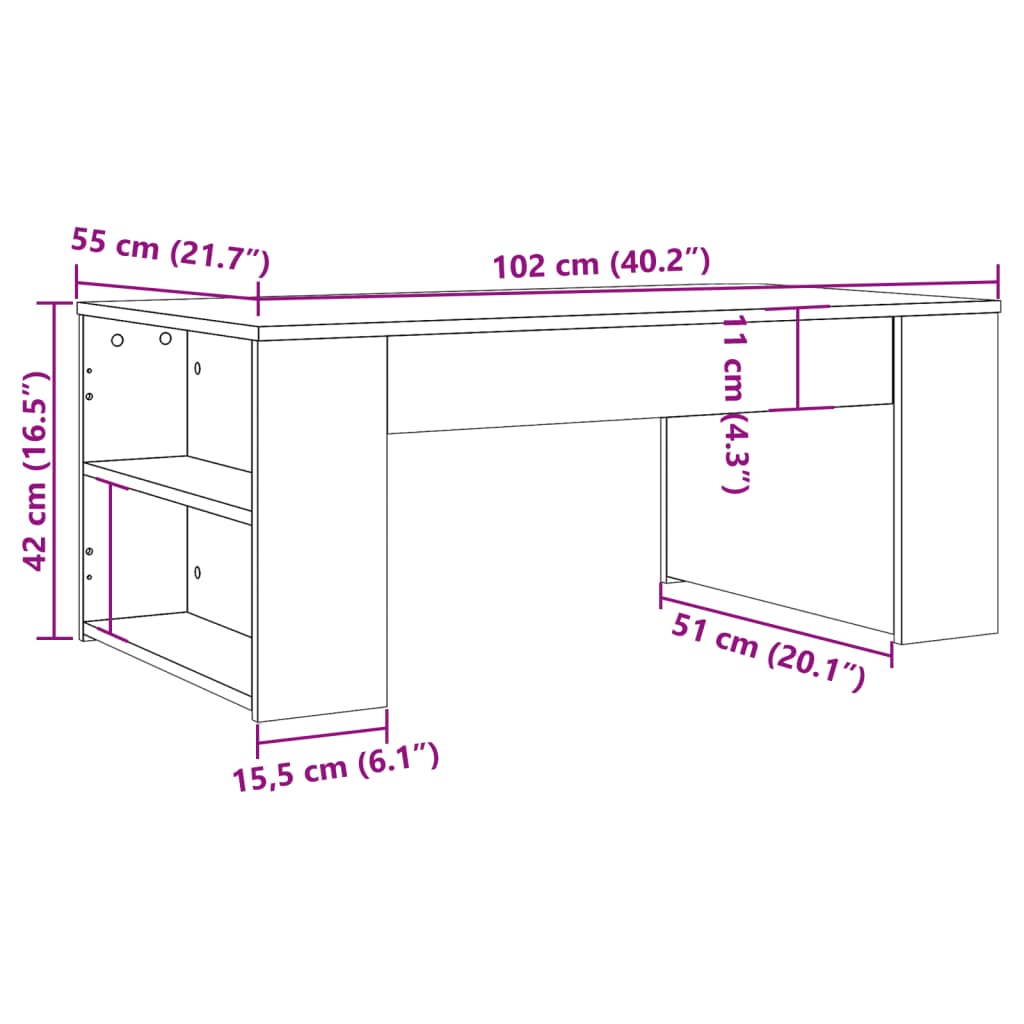 vidaXL Coffee Table Artisan Oak 102x55x42 cm Engineered Wood