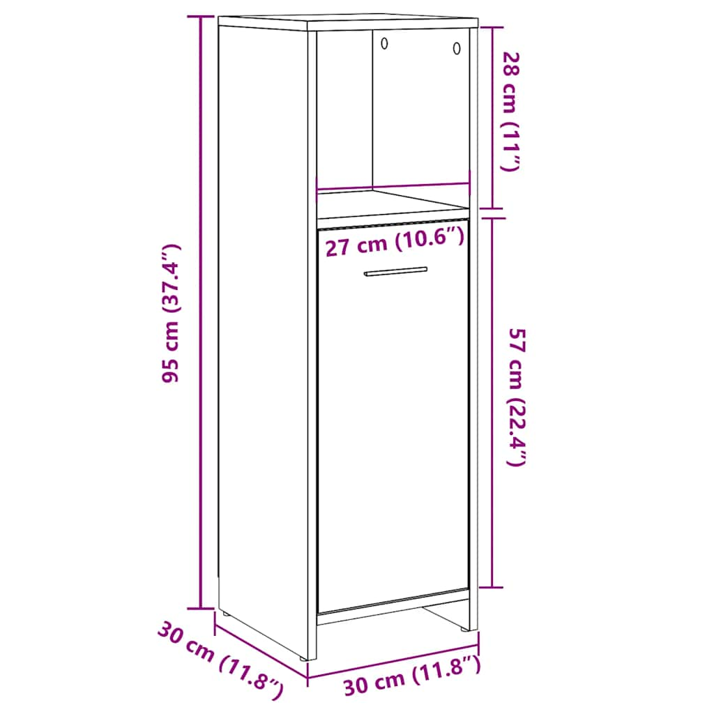 vidaXL Bathroom Cabinet Concrete Grey 30x30x95 cm Engineered Wood