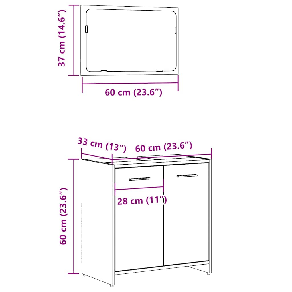 vidaXL Bathroom Cabinet with Mirror Old Wood Engineered Wood