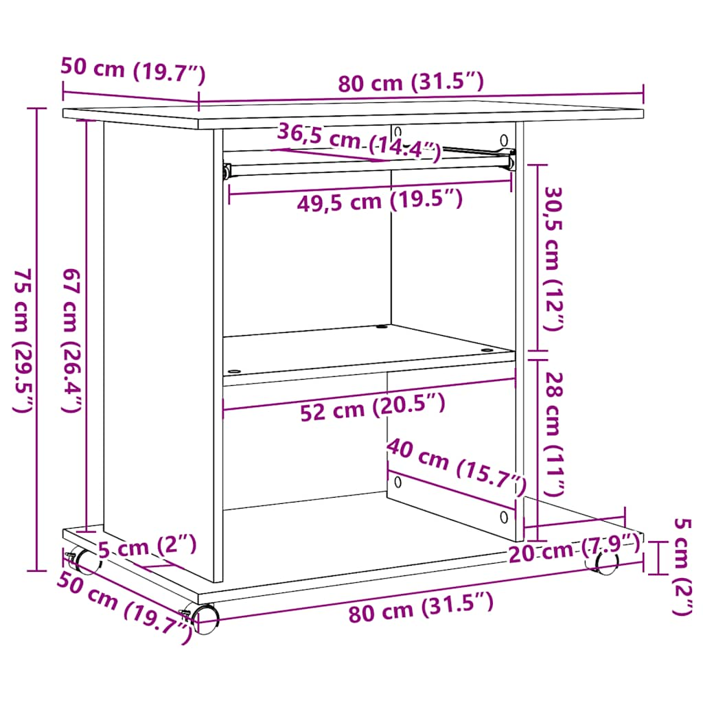 vidaXL Computer Desk Artisan Oak 80x50x75 cm Engineered Wood