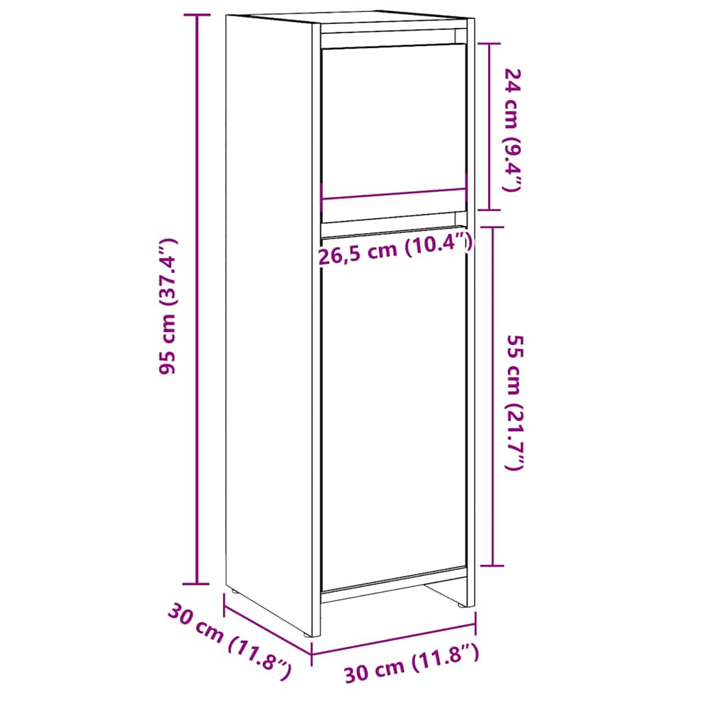 vidaXL Bathroom Cabinet Concrete Grey 30x30x95 cm Engineered Wood