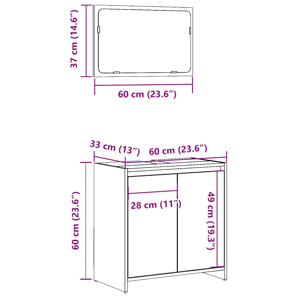 2 Piece Bathroom Furniture Set Concrete Grey Engineered Wood